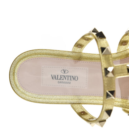 Valentino Garavani PVC Jelly Glitter Rockstud Caged Flat Thong Sandals 37 Oro 7 of 9