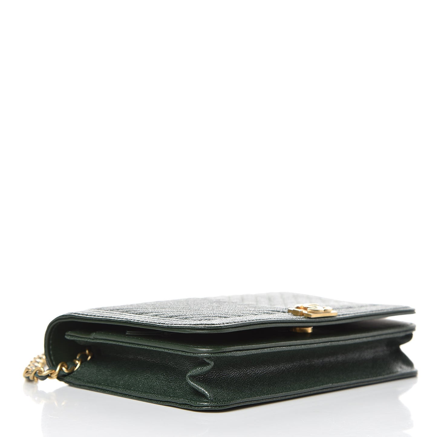 Caviar Chevron Quilted Boy Wallet On Chain WOC Green