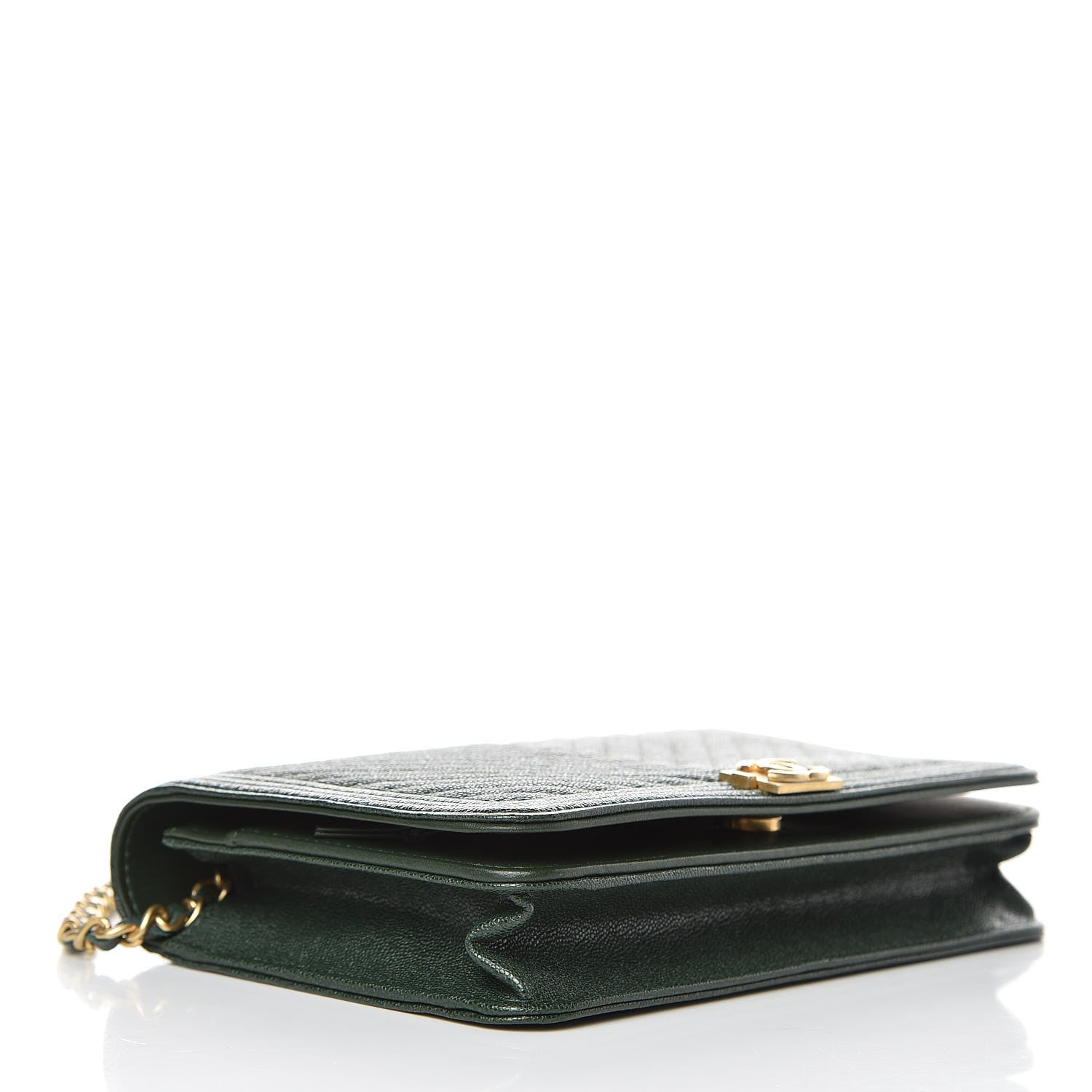 Chanel Caviar Chevron Quilted Boy Wallet On Chain WOC Green 4 of 9