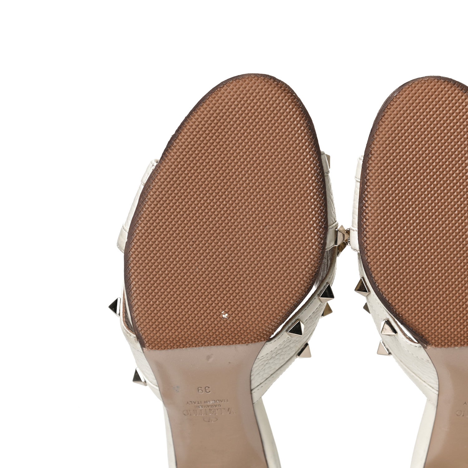 Valentino Garavani Pebbled Calfskin Rockstud Crisscross Slide 60mm Sandals 39 Ivory 8 of 11