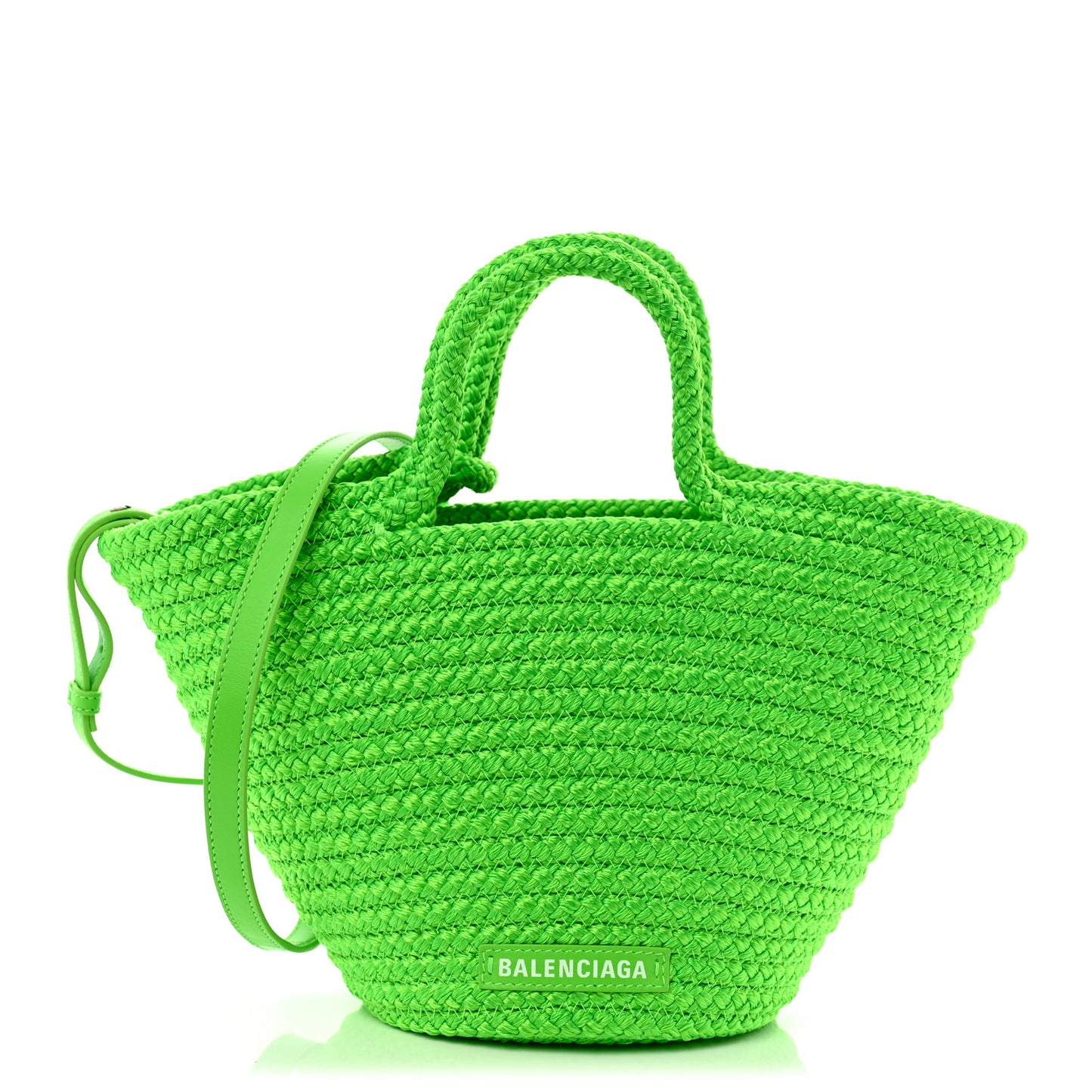 Nylon Lambskin Woven Small Ibiza Basket With Strap Green