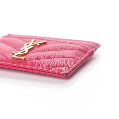 Saint Laurent Grain De Poudre Matelasse Chevron Monogram Credit Card Case Fresh Fuxia 9 of 13
