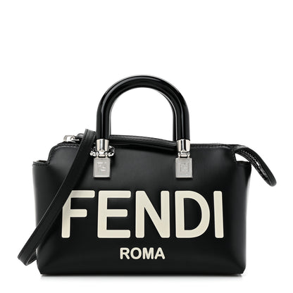 Fendi Vitello King Plexiglass Logo Embossed Mini By The Way Top Handle Boston Bag Black White 1 of 10