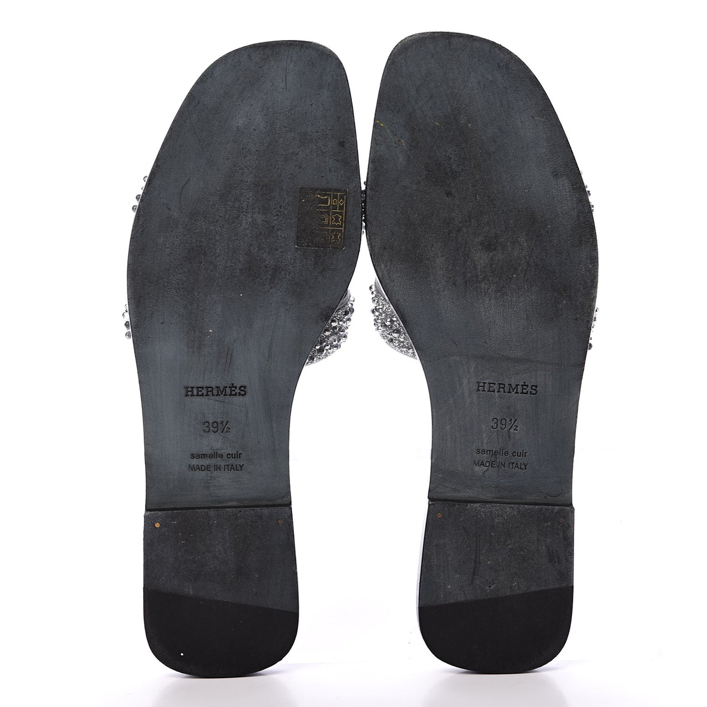 Suede Goatskin Crystal Oran Sandals 39.5 Gris Argente