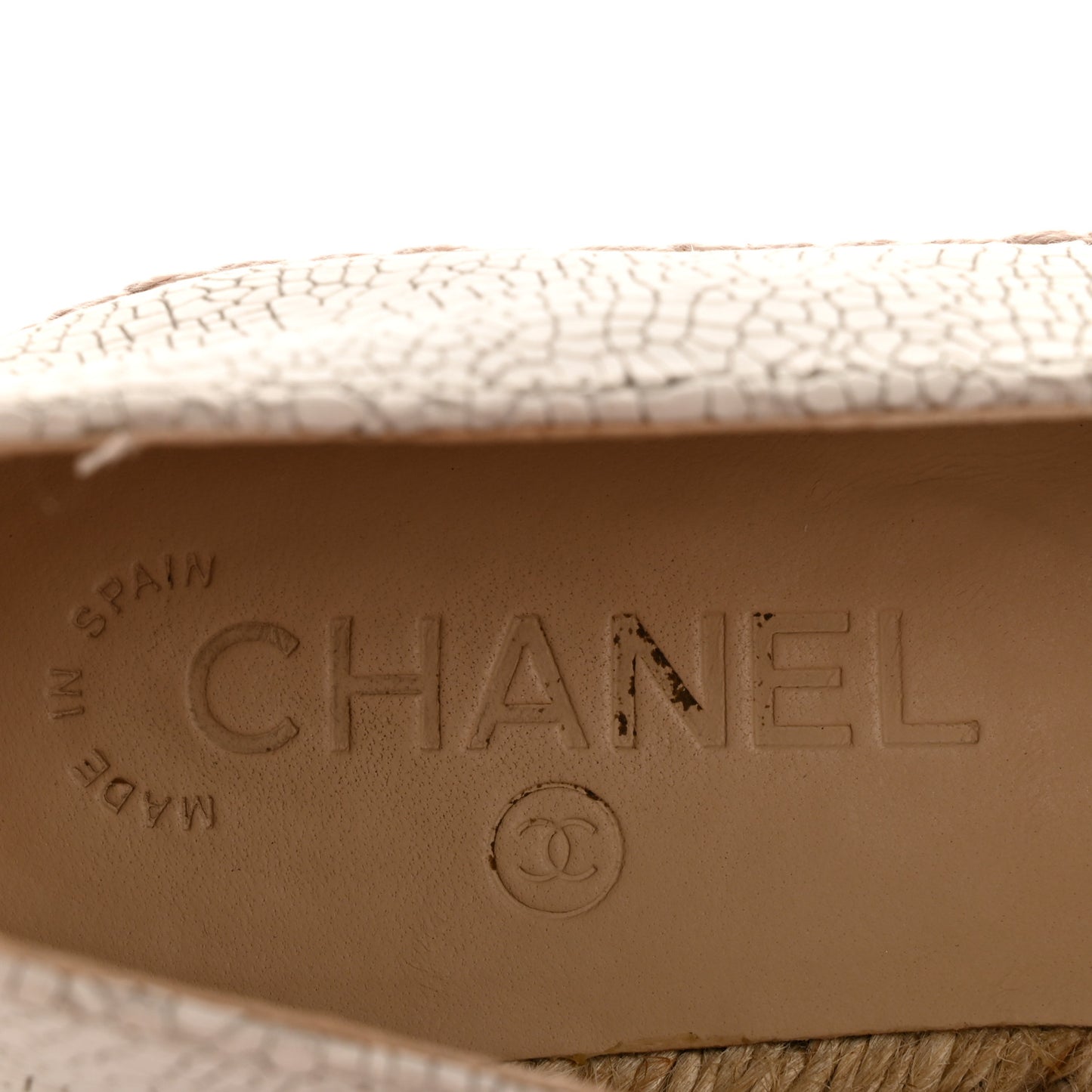 Crackled Calfskin Espadrilles 36 Light Beige Black