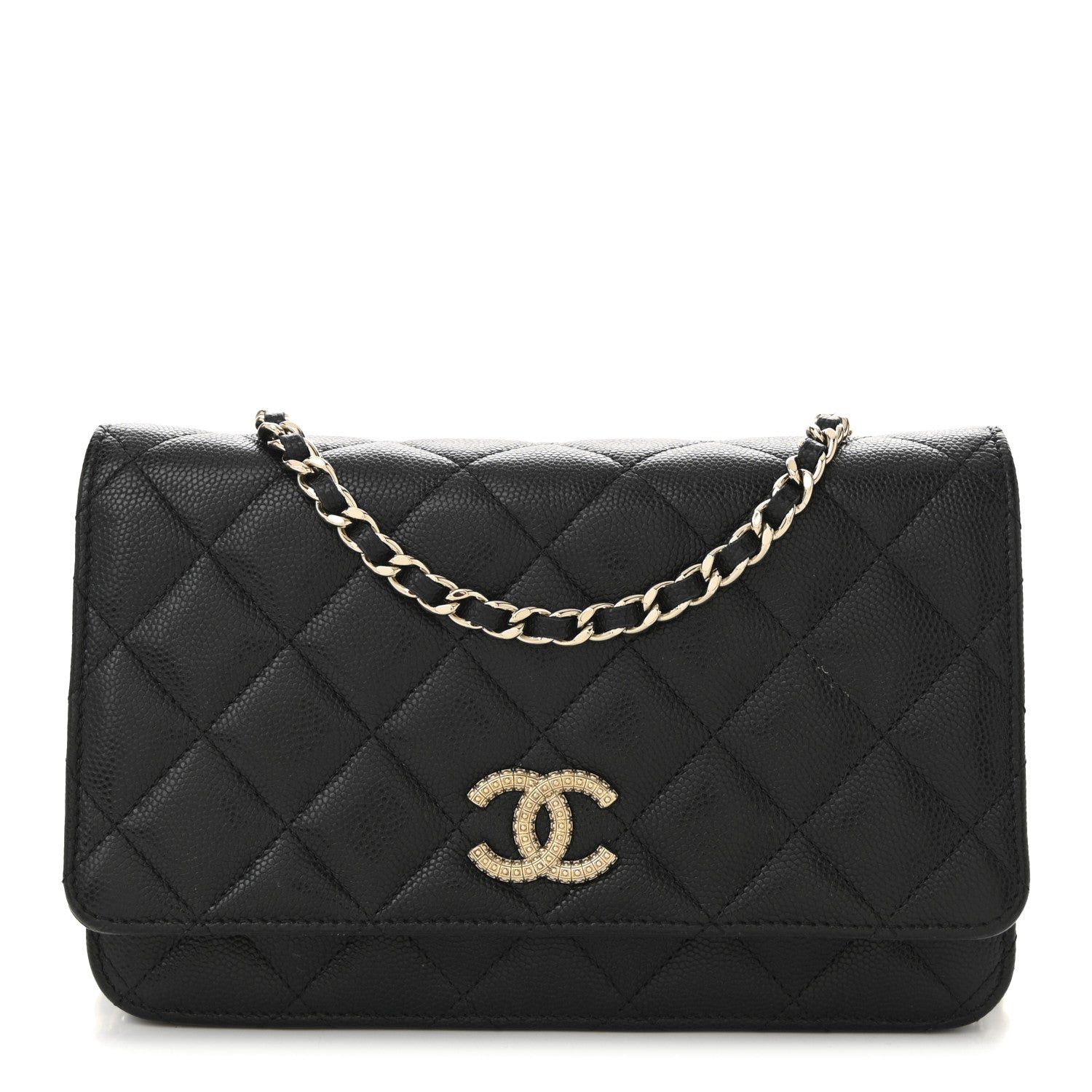 Chanel Caviar Quilted Textured CC Wallet On Chain WOC Black 1 of 12
