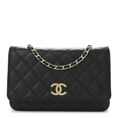 Chanel Caviar Quilted Textured CC Wallet On Chain WOC Black 1 of 12