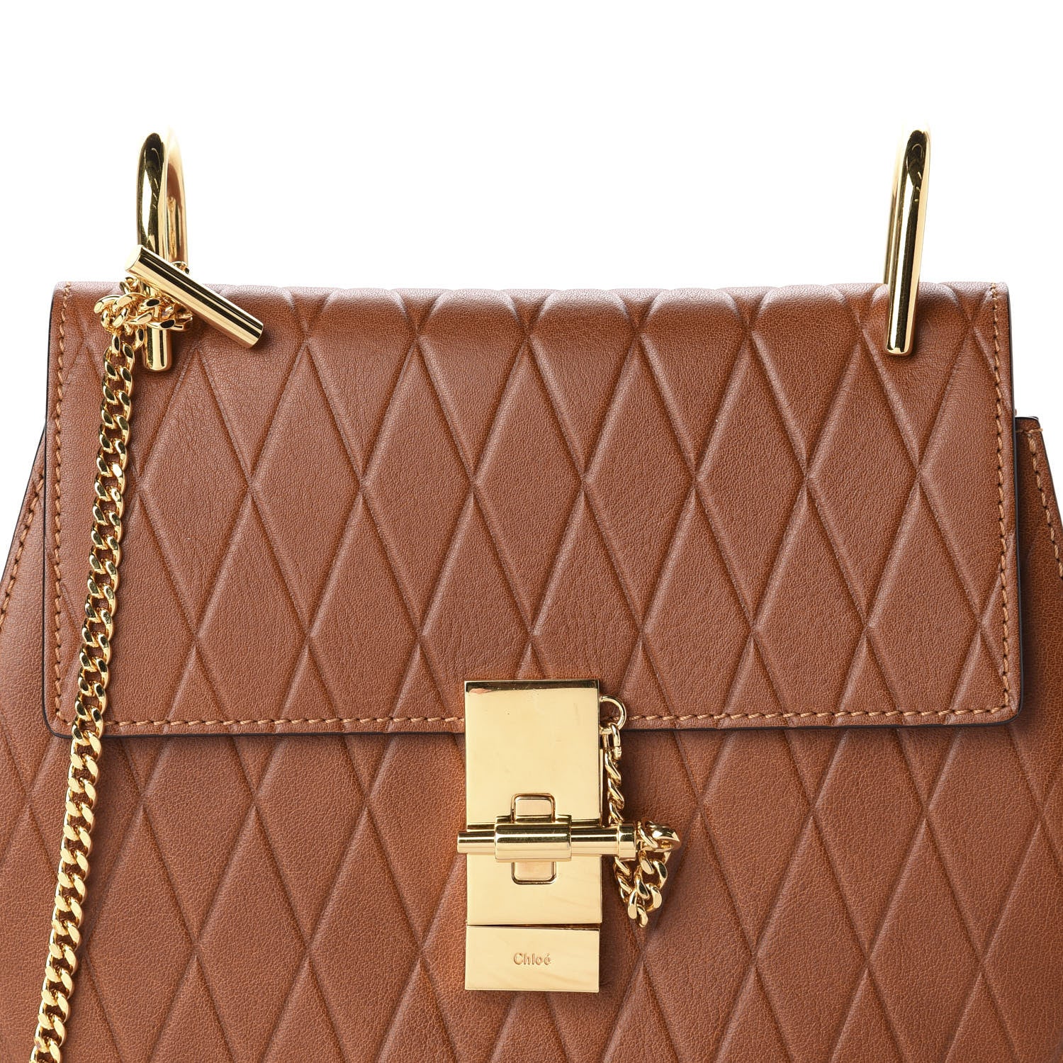 Chloe Lambskin Diamond Embossed Drew Shoulder Bag Caramel 10 of 10