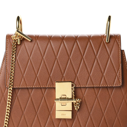 Chloe Lambskin Diamond Embossed Drew Shoulder Bag Caramel 10 of 10