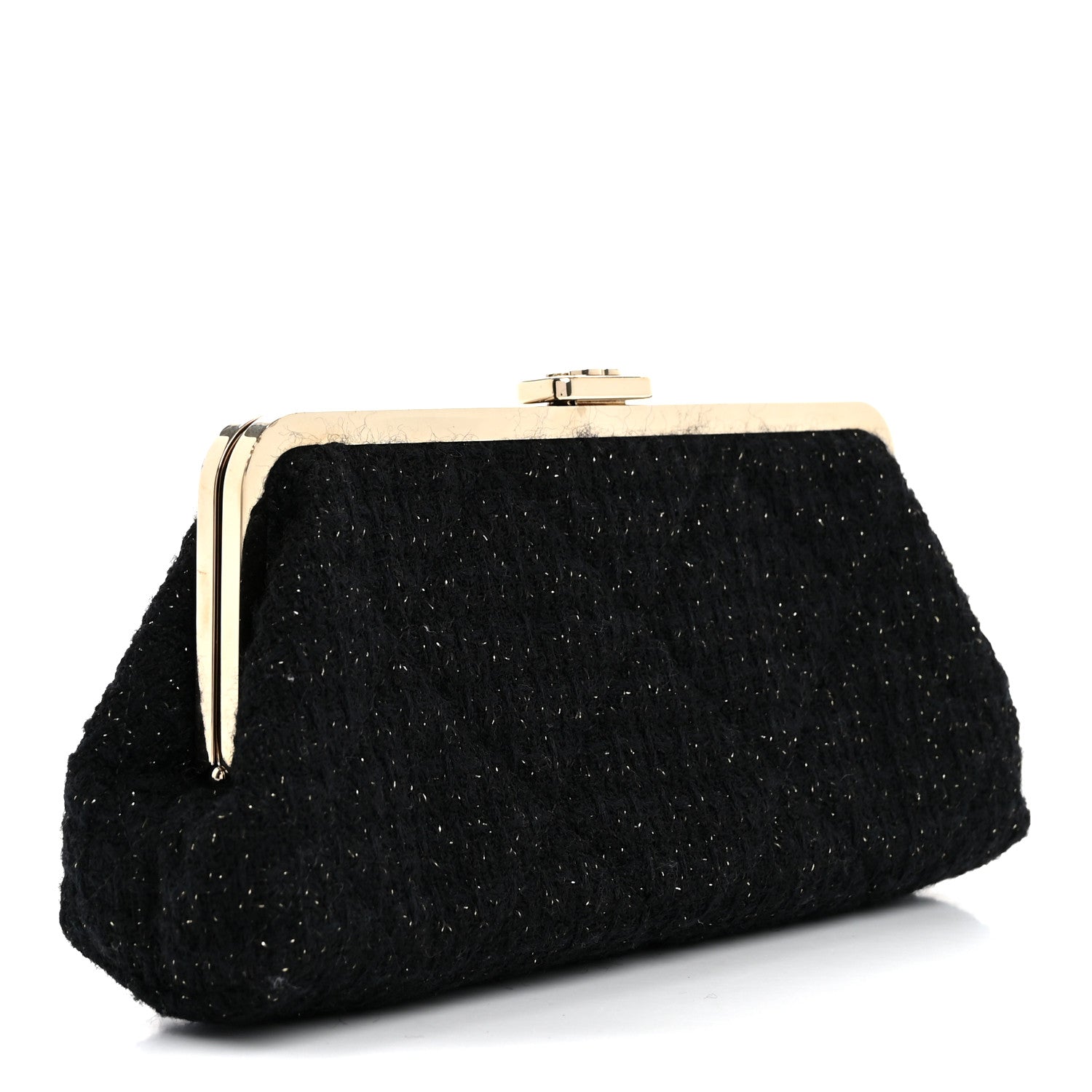 Chanel Tweed Quilted Kiss Lock Clutch Black 3 of 8