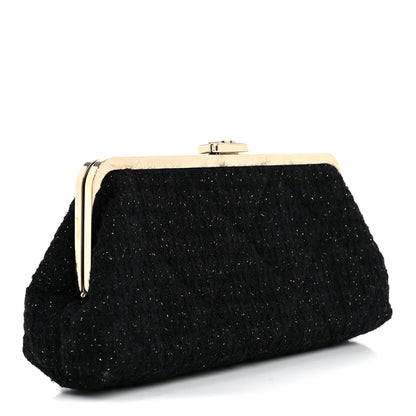 Chanel Tweed Quilted Kiss Lock Clutch Black 3 of 8