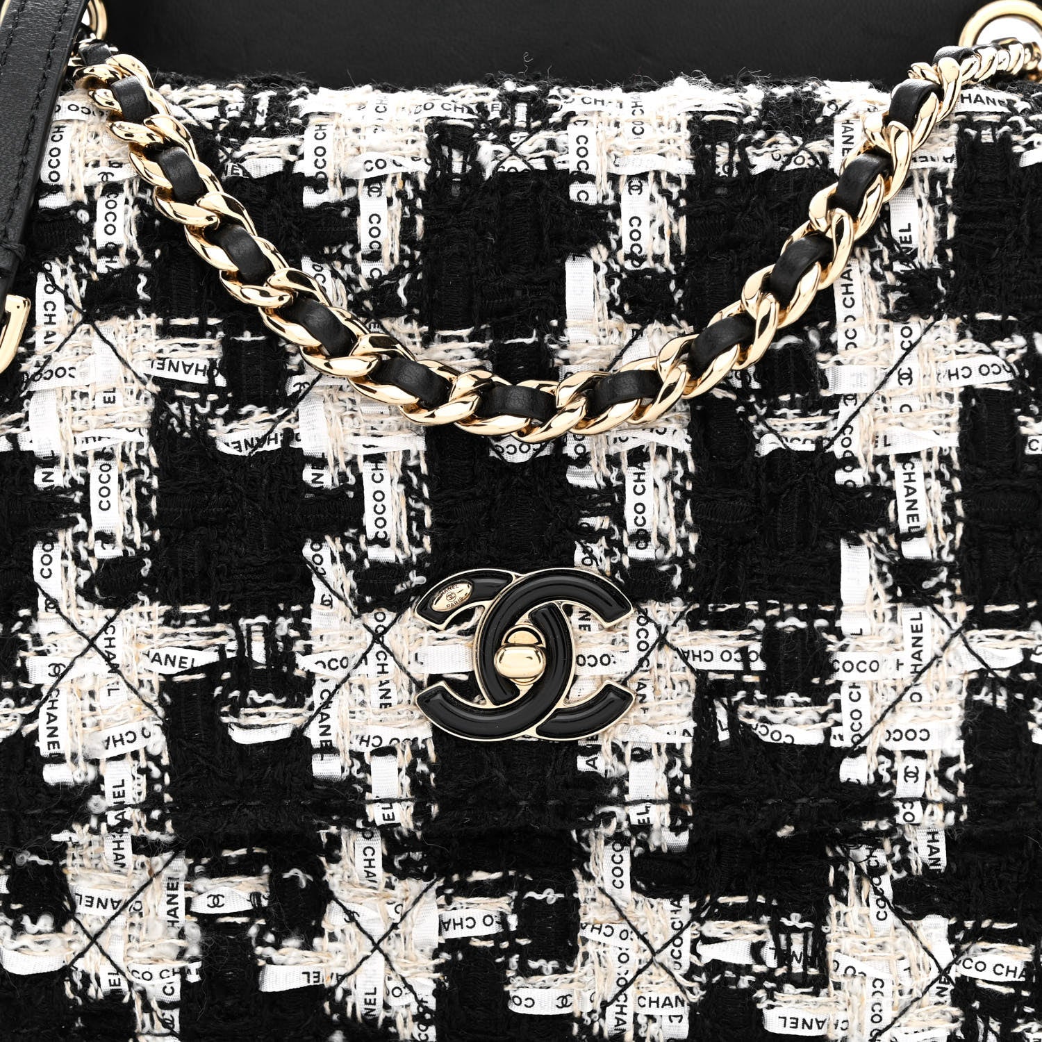 Chanel Tweed Lambskin Quilted Flap Black Ecru White 9 of 12