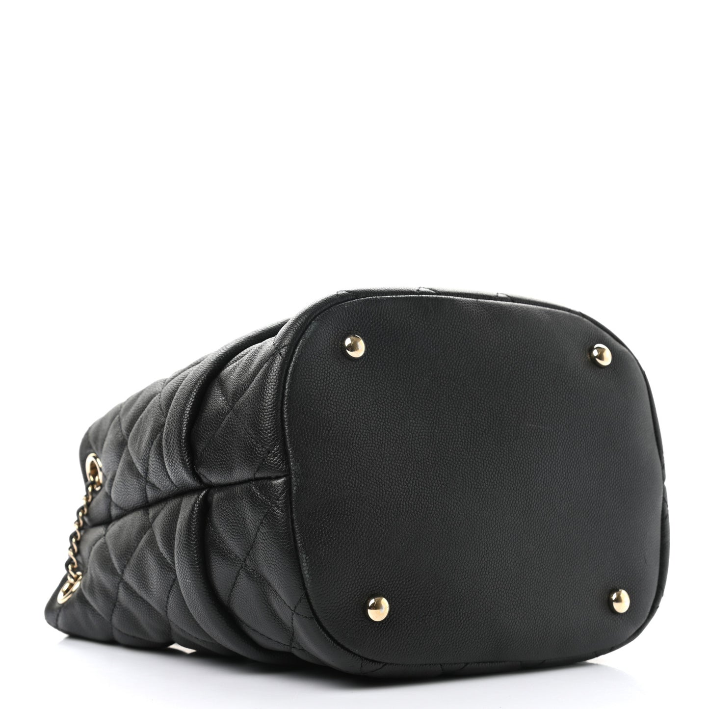 Caviar Quilted Rolled Up Bucket Drawstring Bag Black