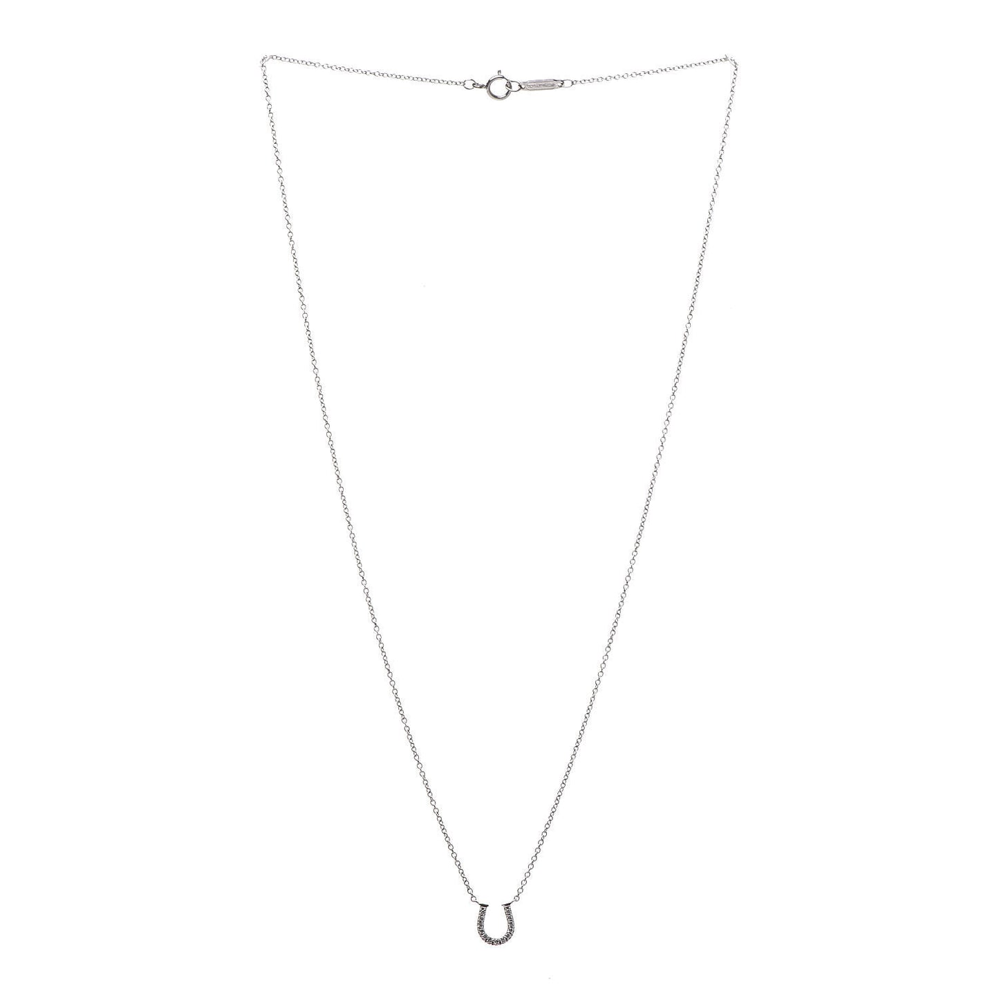 18K White Gold Diamond Mini Metro Horseshoe Pendant Necklace