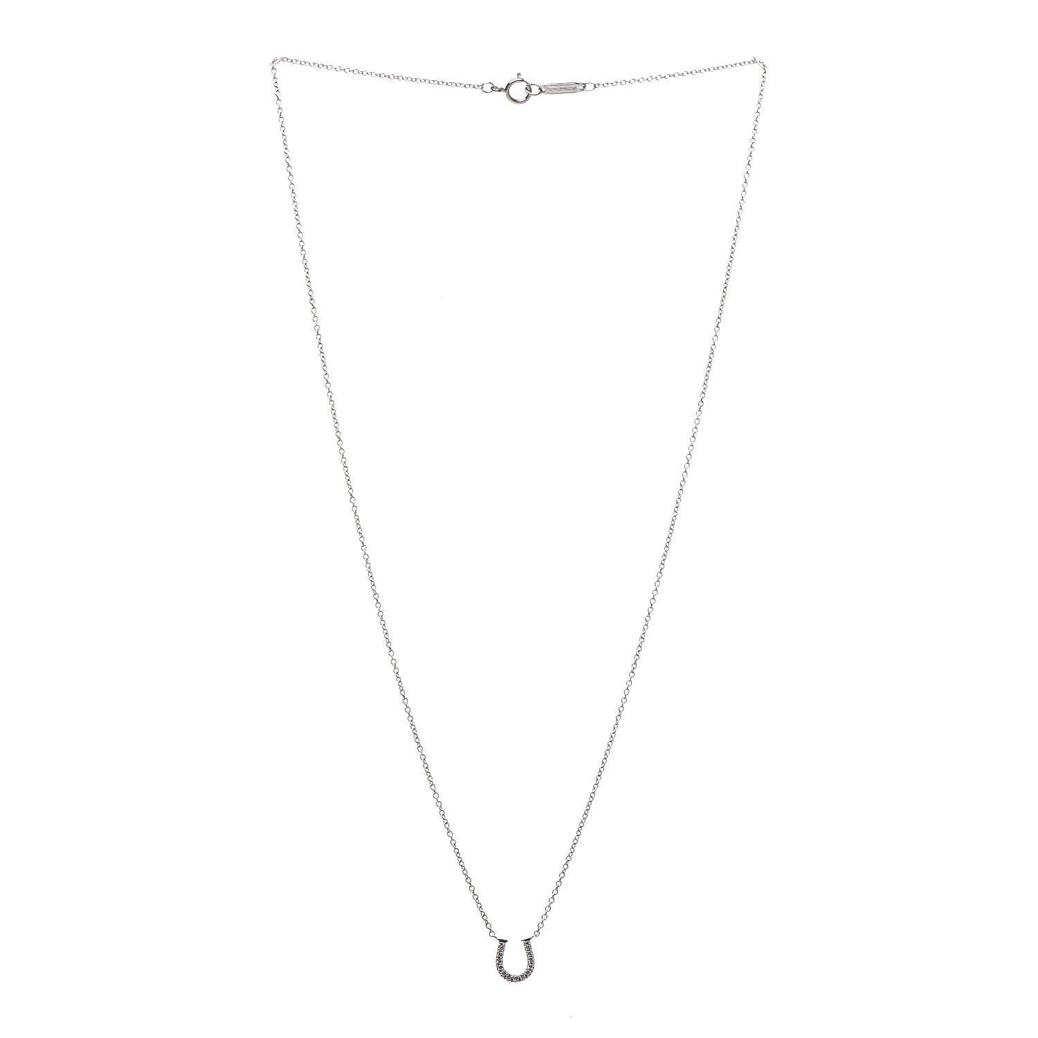 Tiffany 18K White Gold Diamond Mini Metro Horseshoe Pendant Necklace 3 of 8