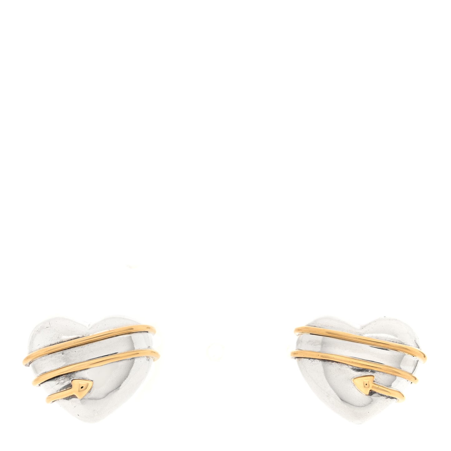 Sterling Silver 18K Yellow Gold Heart and Arrow Clip On Earrings