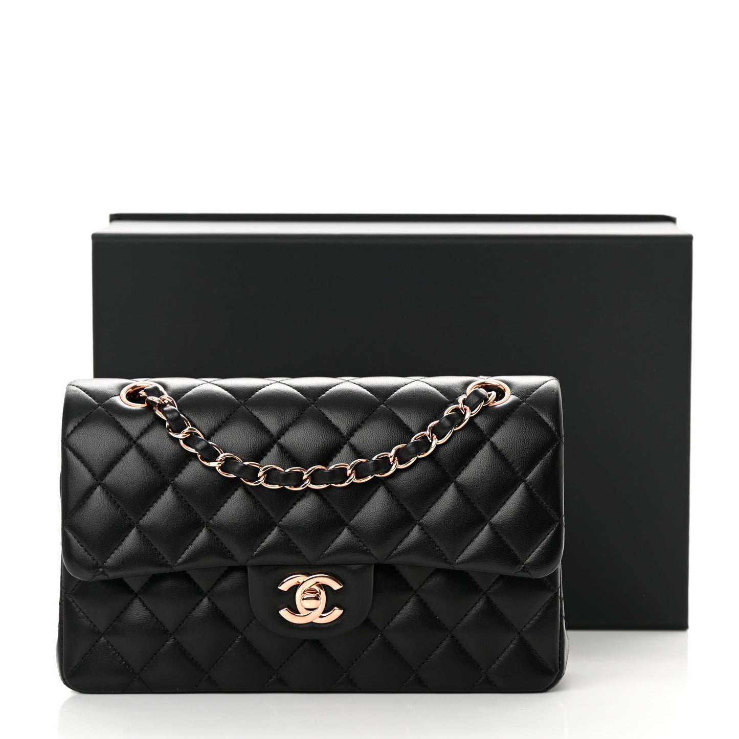 Lambskin Quilted Small Double Flap Black