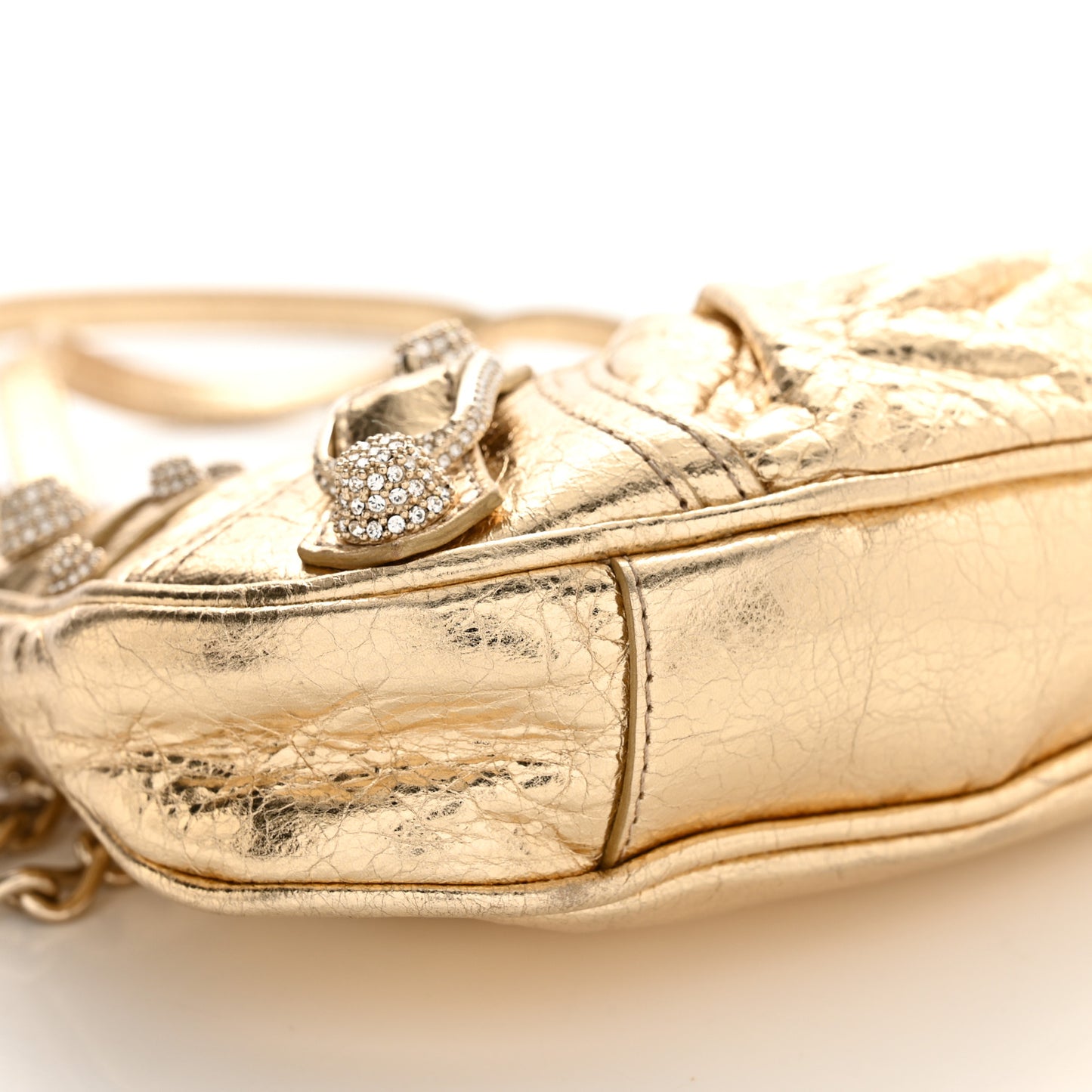 Metallic Arena Agneau Crystal Le Cagole Mini Purse With Chain Gold
