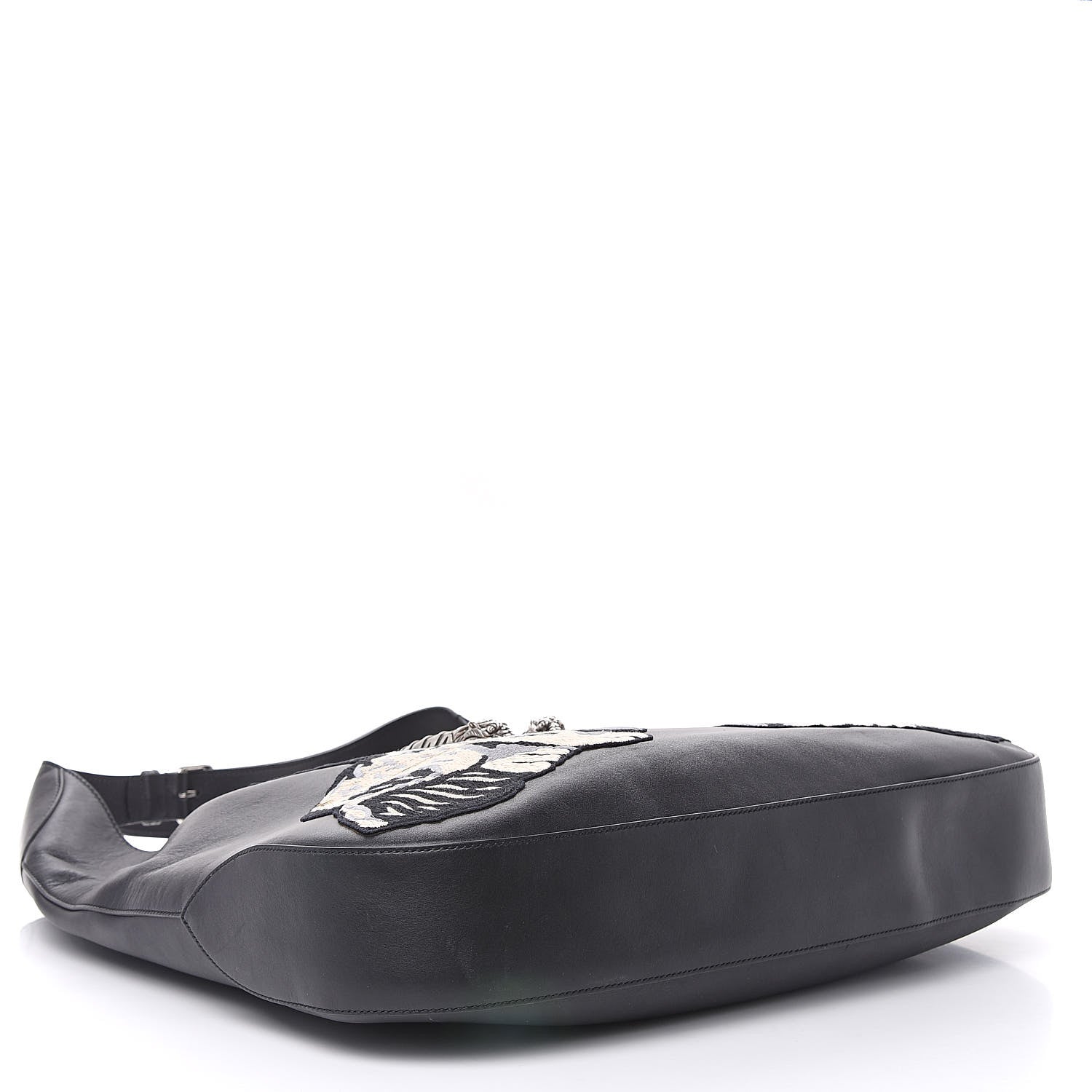 Gucci Calfskin Dog Embroidered Extra Large Dionysus Hobo Black 4 of 13