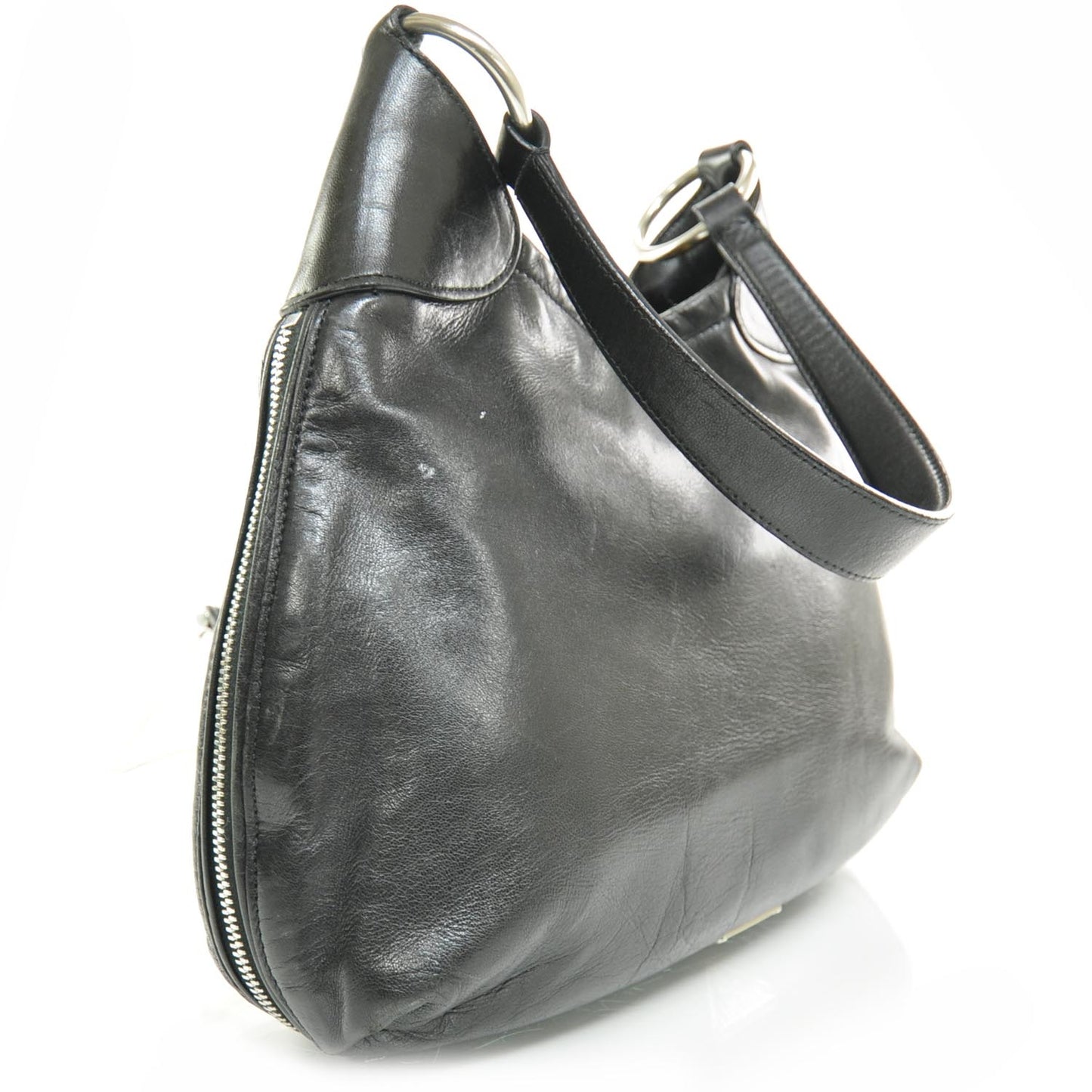 Leather Zip Around Shoulder Bag Nero Black