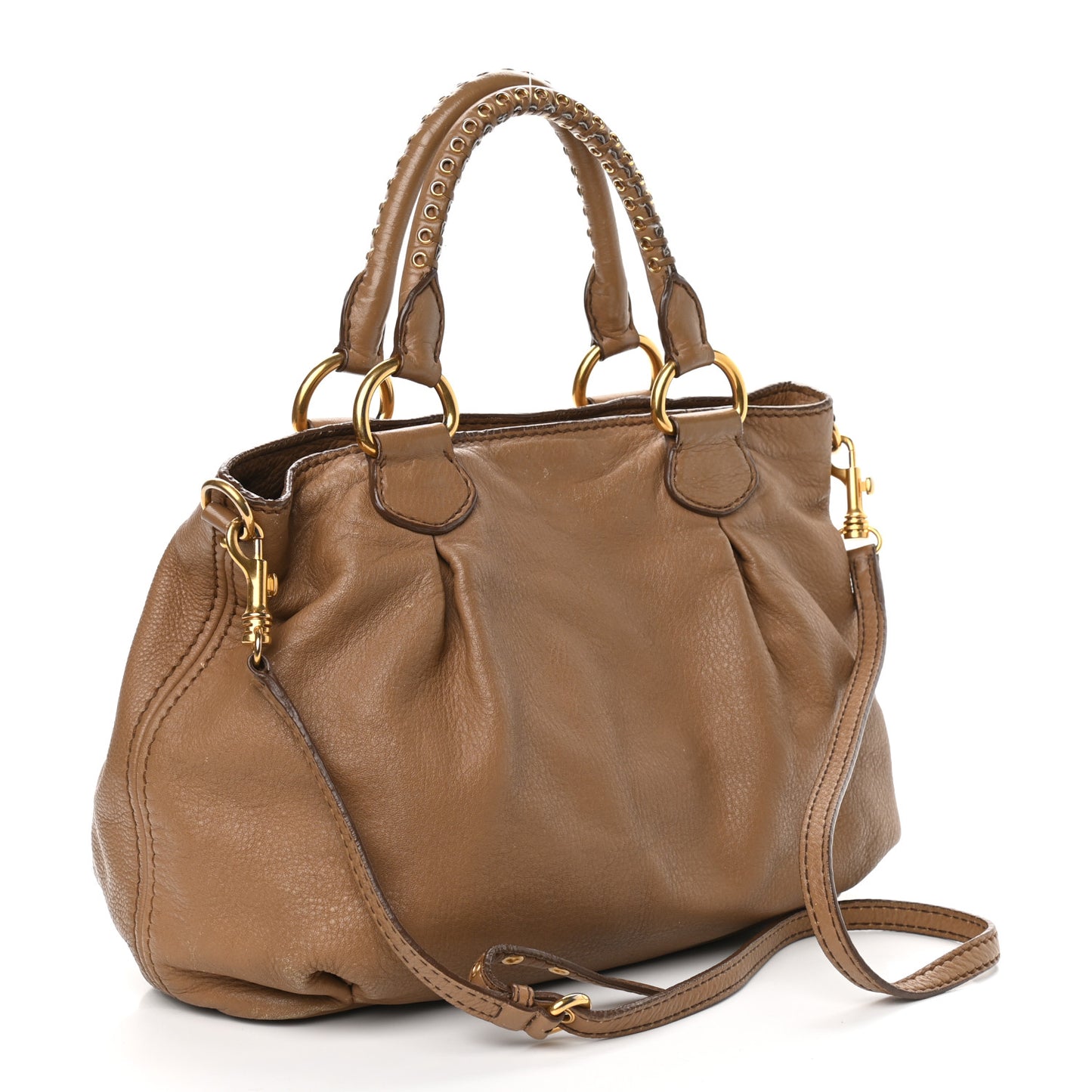 Vitello Daino Grommet Top Handle Tote Naturale