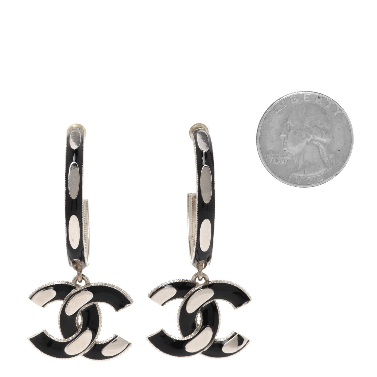 Enamel CC Drop Earrings Black Gold
