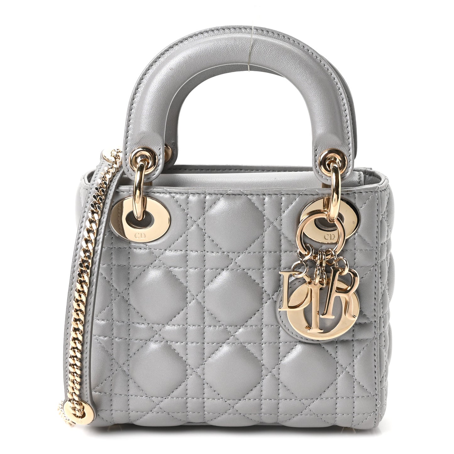 Lambskin Cannage Mini Lady Dior Gray Opaline