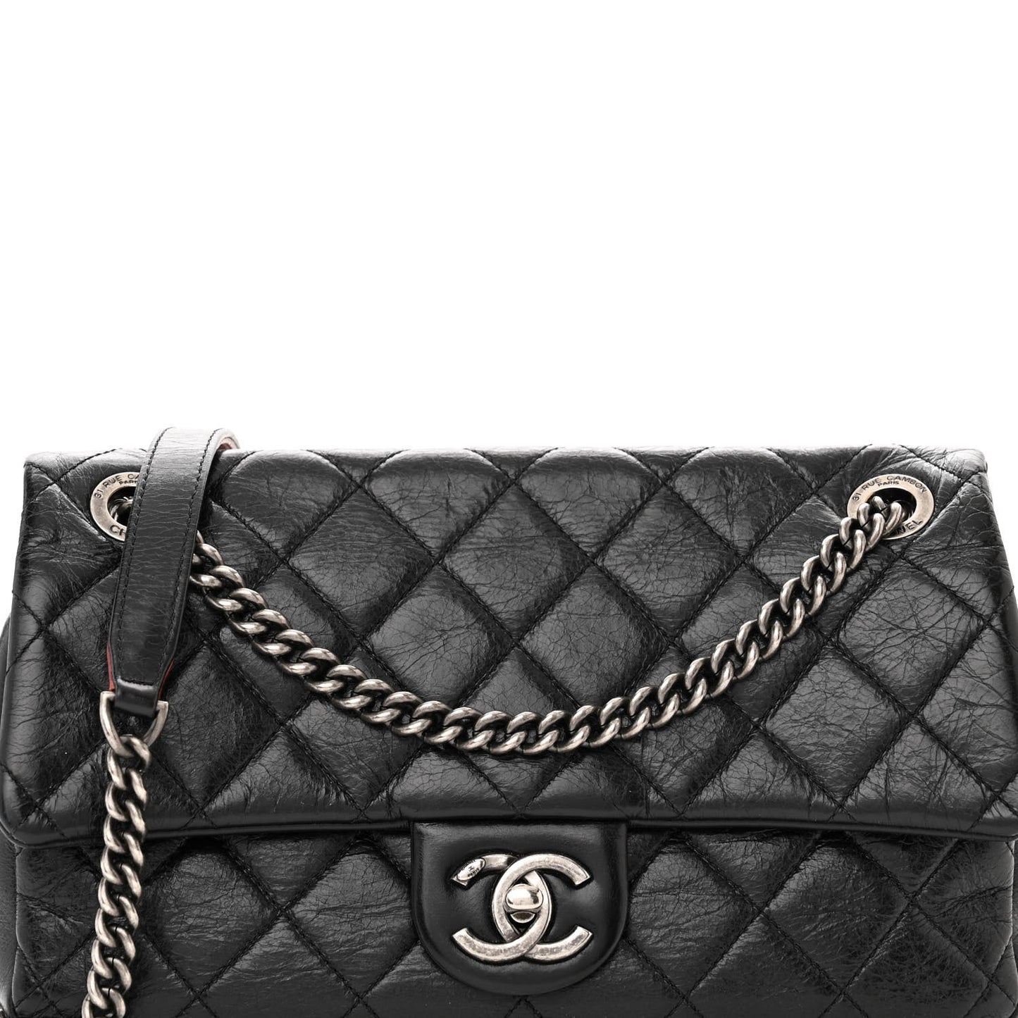 Glazed Calfskin Quilted Medium Duo Color Flap Black