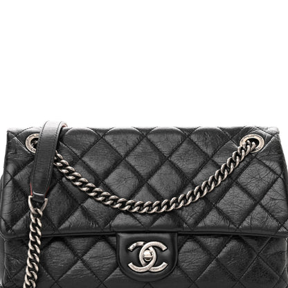 Chanel Glazed Calfskin Quilted Medium Duo Color Flap Black 8 of 10