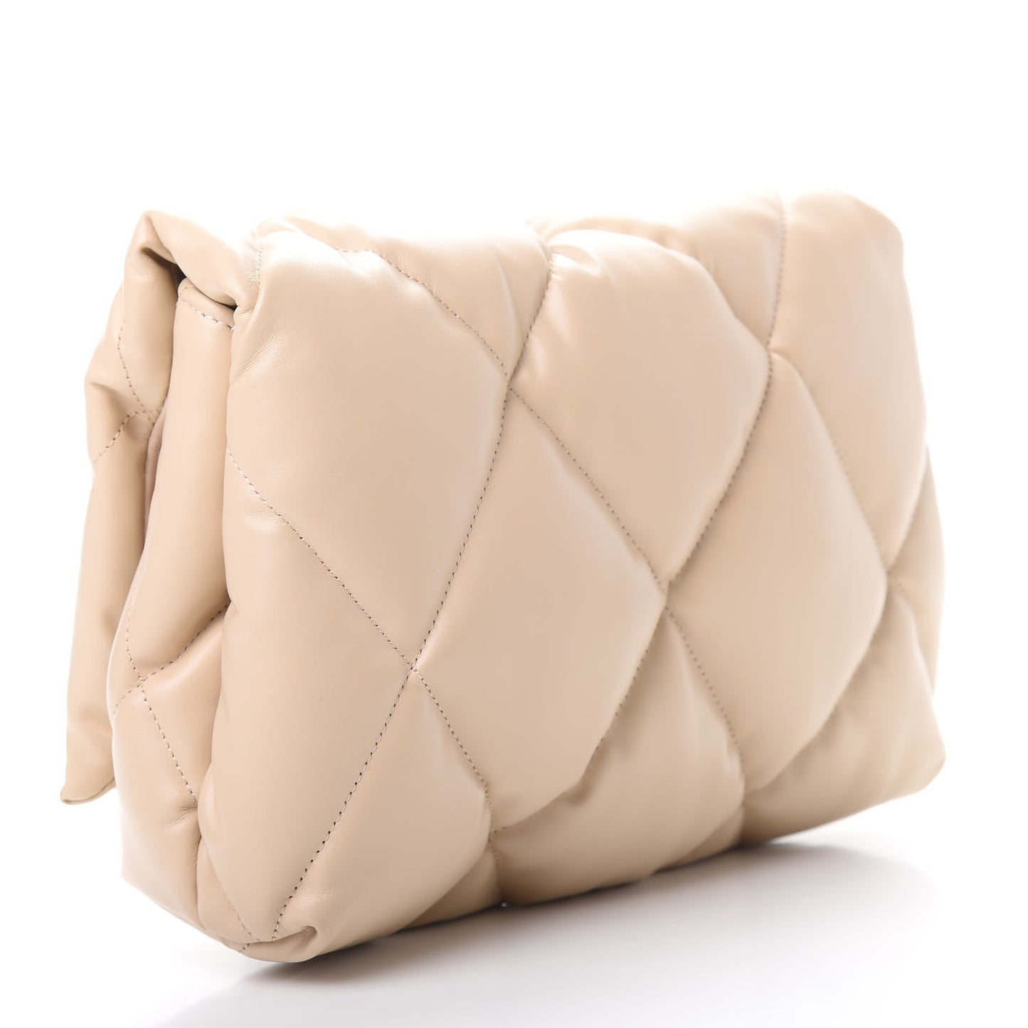 Nappa Calfskin Quilted Touch B Puffy Clutch Light Beige