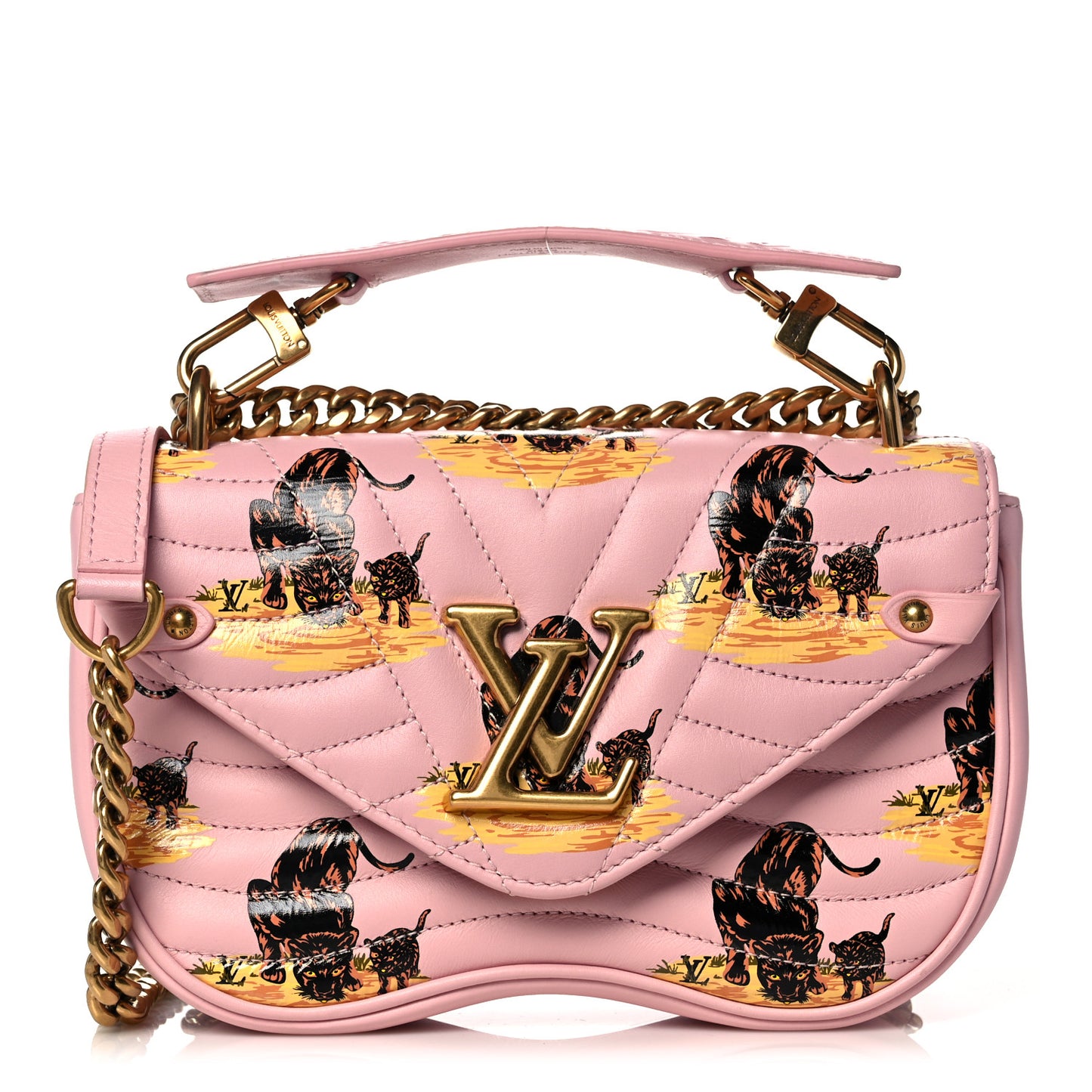 Calfskin Leopard Print New Wave Chain PM Light Pink