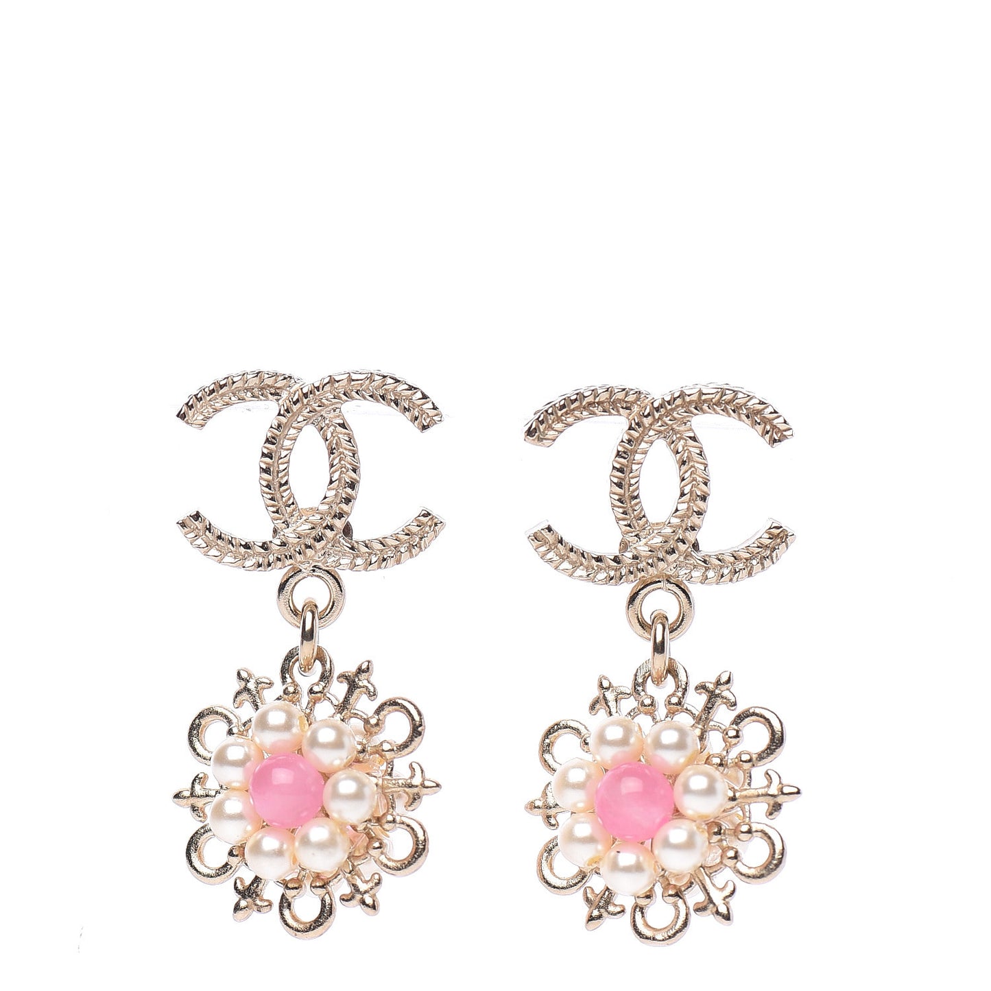 Pearl Resin CC Flower Drop Earrings Pink Gold
