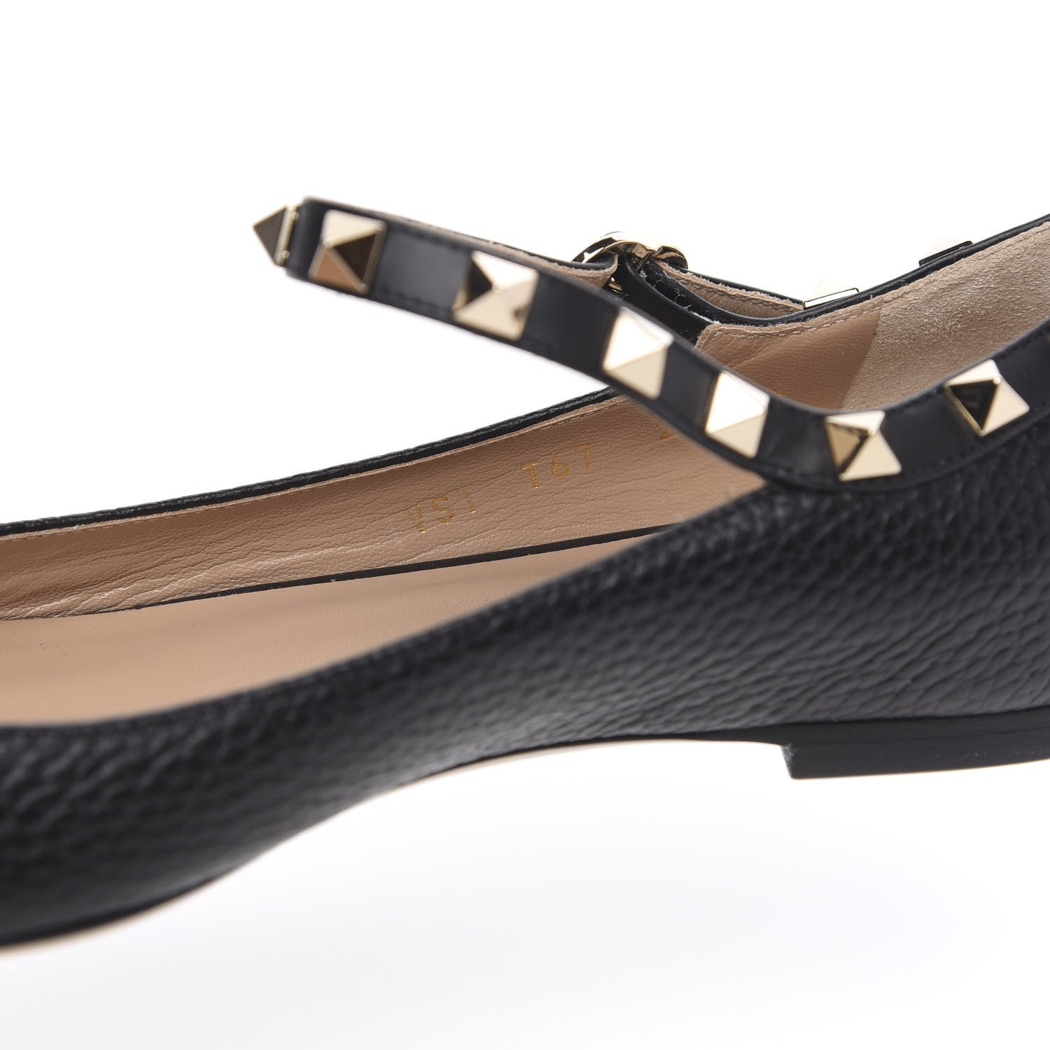 Valentino Garavani Pebbled Calfskin Rockstud Ankle Strap Ballerina Flats 35.5 Black 7 of 9