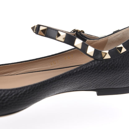 Valentino Garavani Pebbled Calfskin Rockstud Ankle Strap Ballerina Flats 35.5 Black 7 of 9