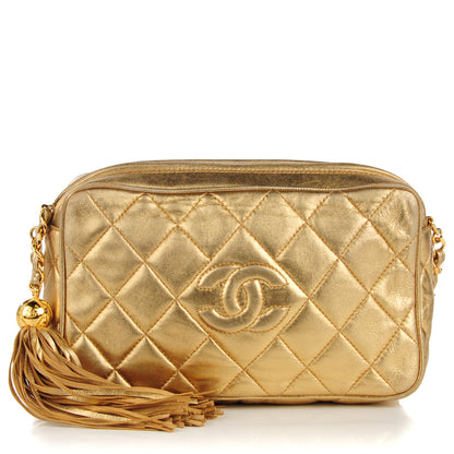 Chanel Metallic Lambskin Quilted Small Tassel Camera Case Gold 1 of 8