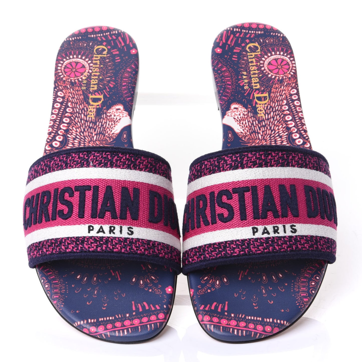 Canvas Embroidered Animals Dway Mules Slide Sandals 37.5 Deep Blue Fuchsia
