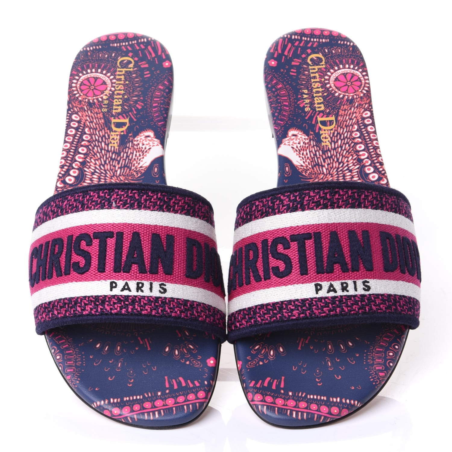 Christian Dior Canvas Embroidered Animals Dway Mules Slide Sandals 37.5 Deep Blue Fuchsia 5 of 11