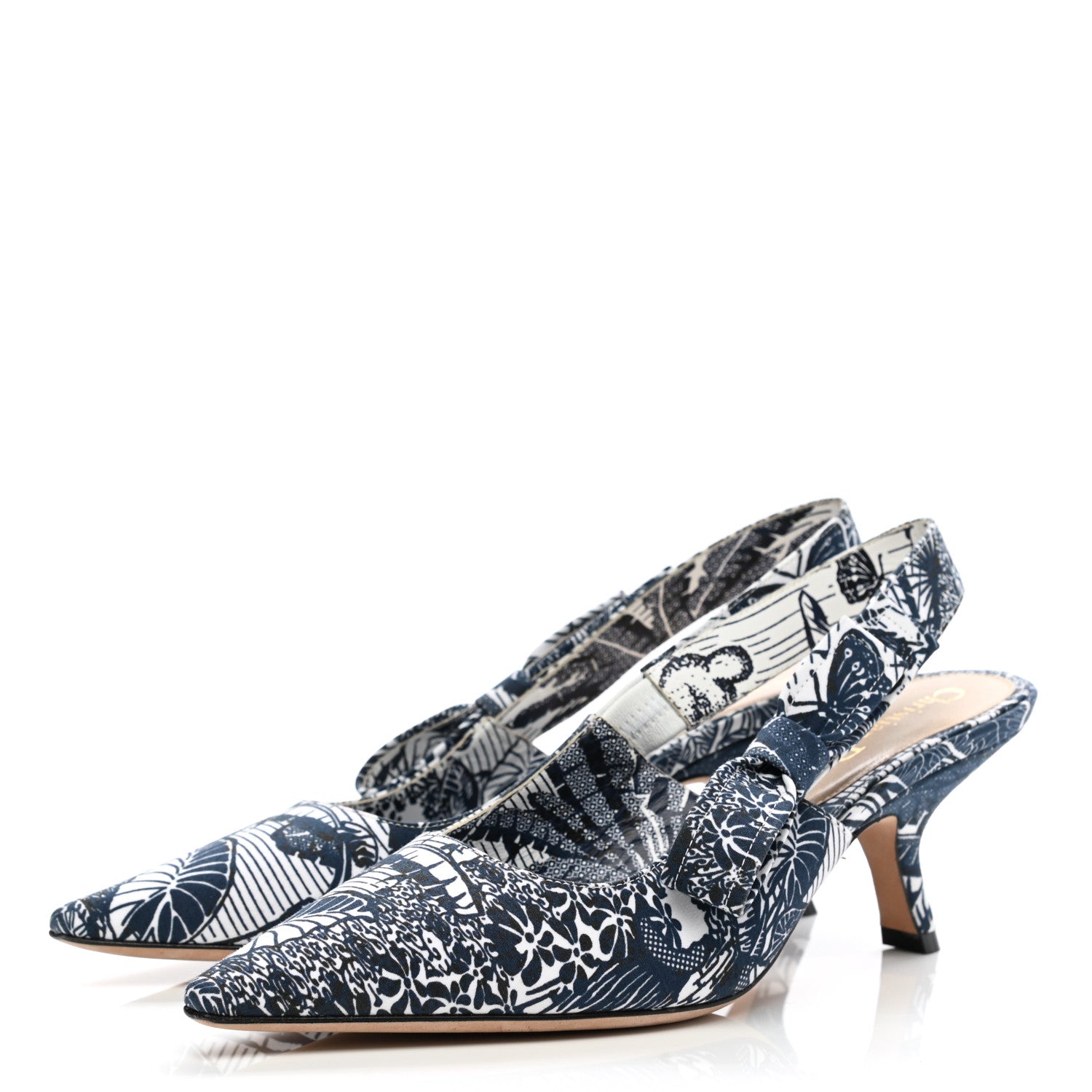Christian Dior Toile De Jouy Tropicalia Sweet D Slingback Pumps 37.5 Indigo White 3 of 7