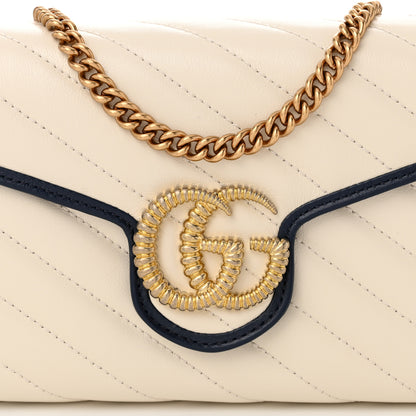 Gucci Vintage Effect Calfskin Matelasse Diagonal Torchon GG Marmont Chain Wallet Mystic White Blue Agata 7 of 10