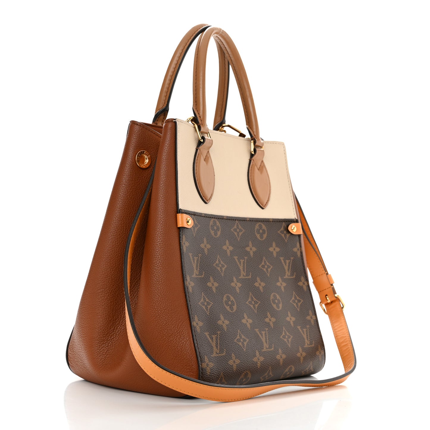 Calfskin Monogram Fold Tote MM Camel Sunbeam Cream