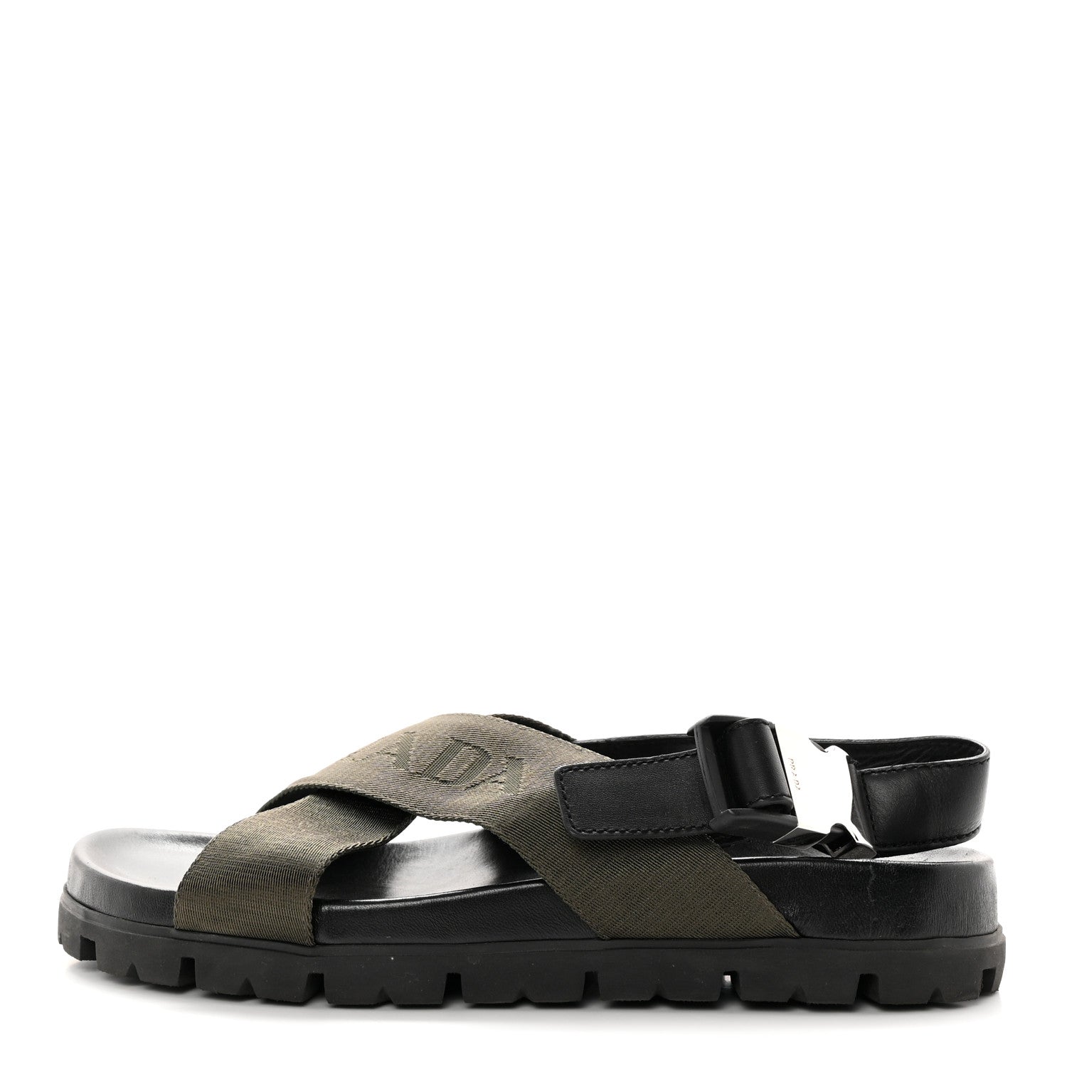 Prada Re-Nylon Mens Tape Crisscross Slingback Slide Sandals 38.5 Green 1 of 20
