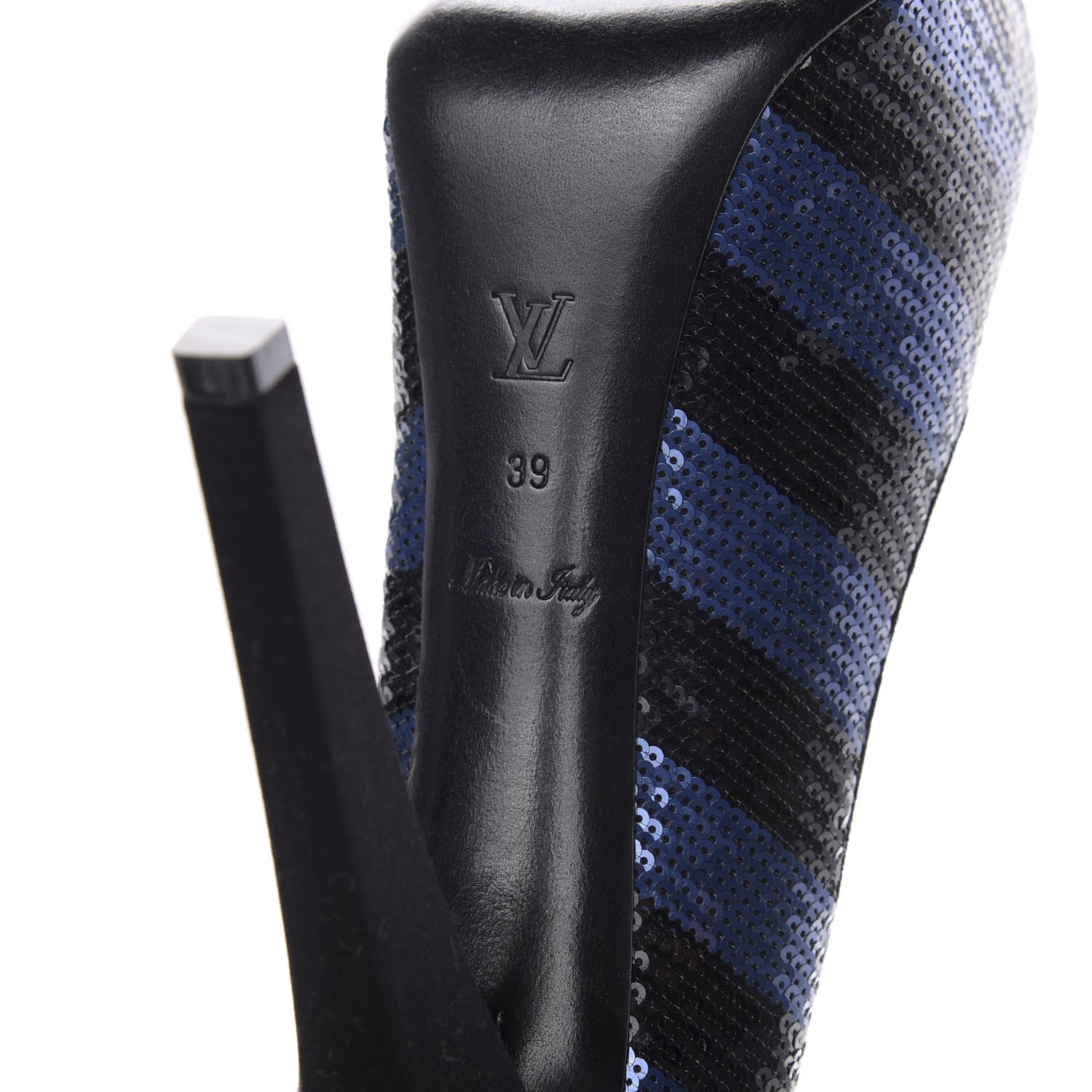 Louis Vuitton Sequin Peep Toe Platform Pumps 39 Blue Black 8 of 9