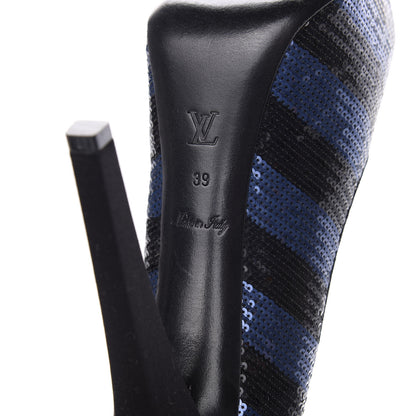 Louis Vuitton Sequin Peep Toe Platform Pumps 39 Blue Black 8 of 9