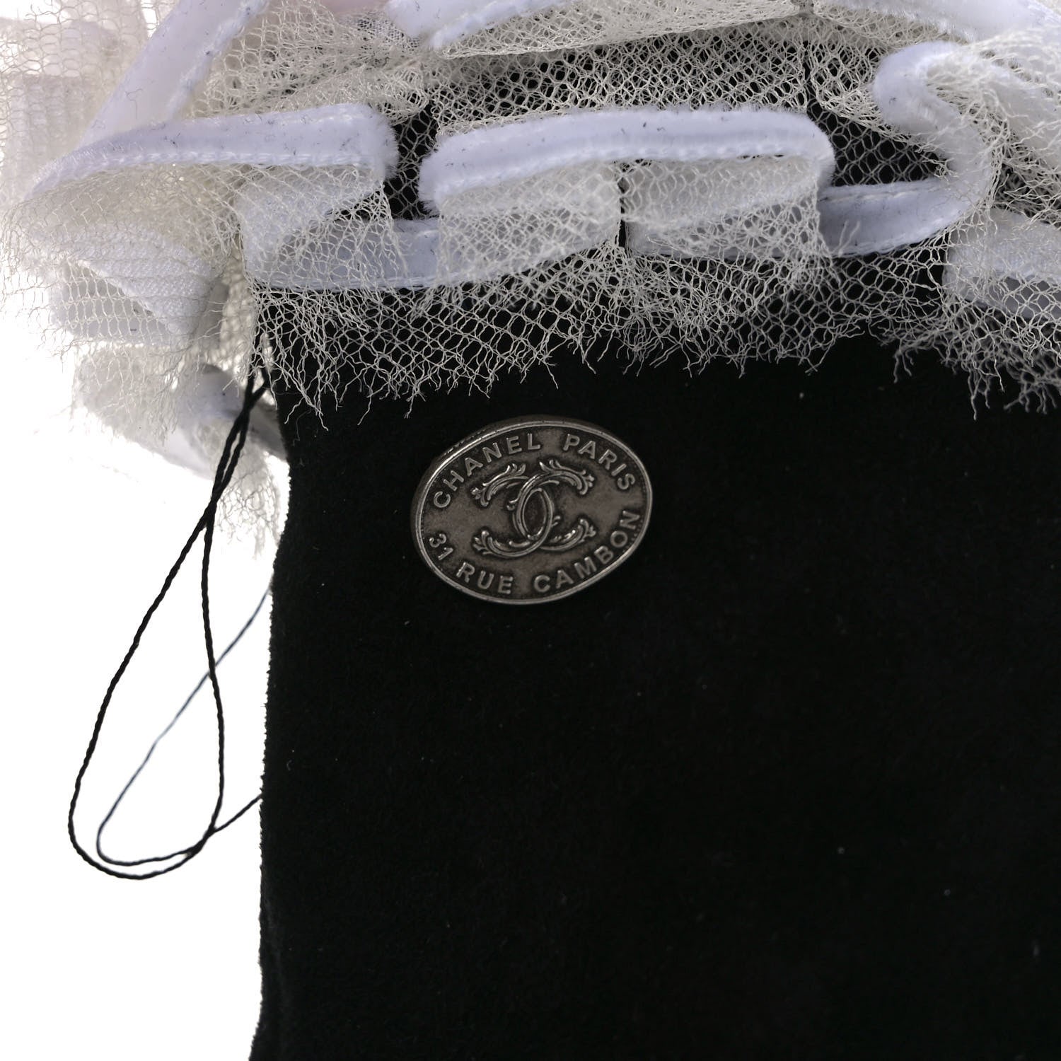 Chanel Suede Lace CC Gloves 8 Black White 5 of 5