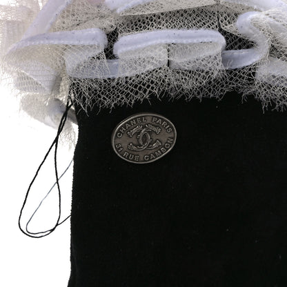 Chanel Suede Lace CC Gloves 8 Black White 5 of 5