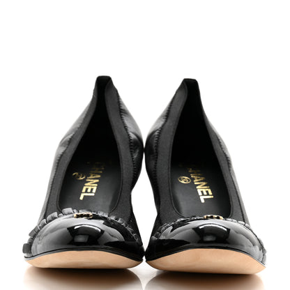 Chanel Lambskin Patent CC Elastic Cap Toe Ballerina Pumps 39.5 Black 2 of 10