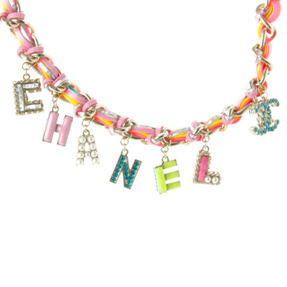 Chanel Metal Strass PVC Enamel CC Chain Link Choker Necklace Gold Blue Pink Yellow 3 of 5