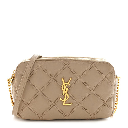 Saint Laurent Grained Lambskin Quilted Mini Becky Double Zip Bag Natural Tan 1 of 16