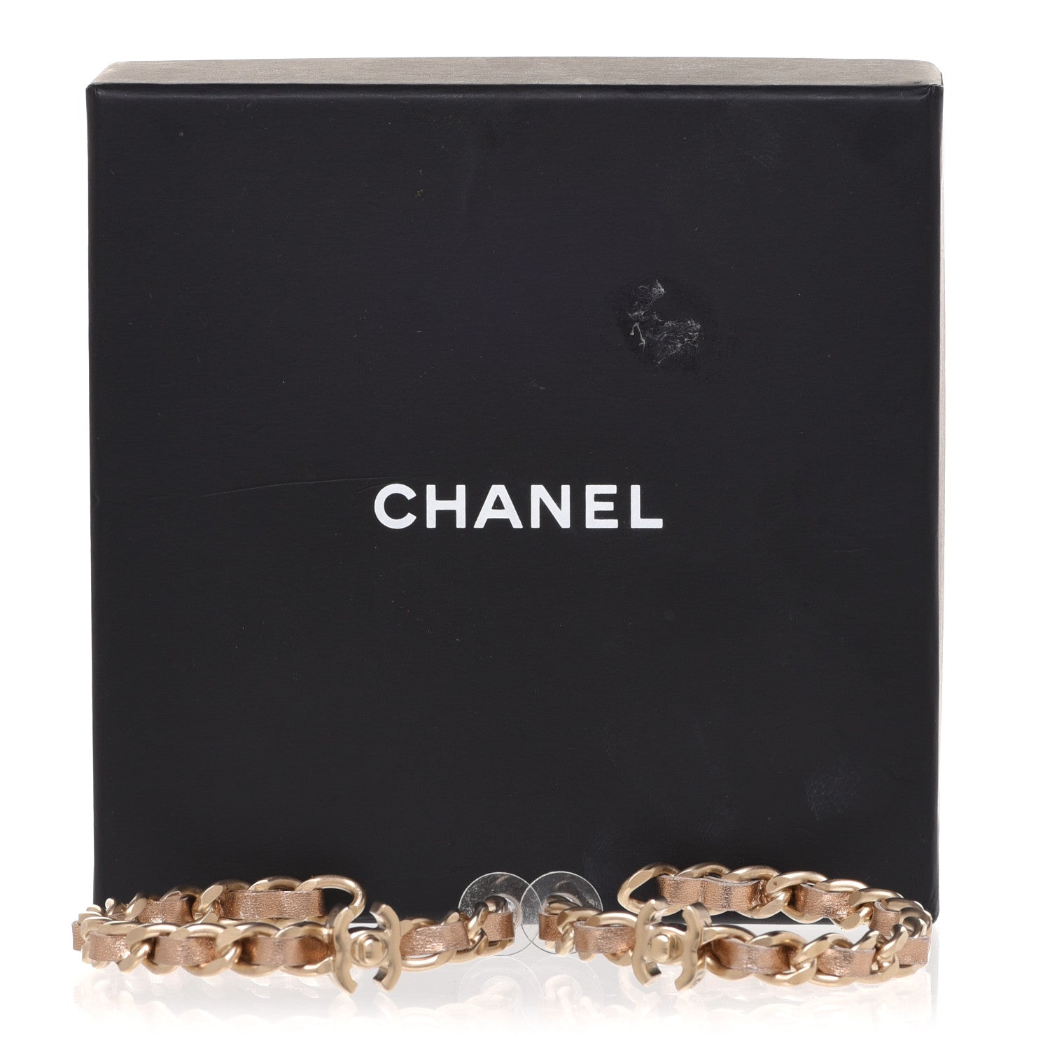 Chanel Metal Lambskin CC Turnlock Chain Hoop Earrings Matte Gold 4 of 4