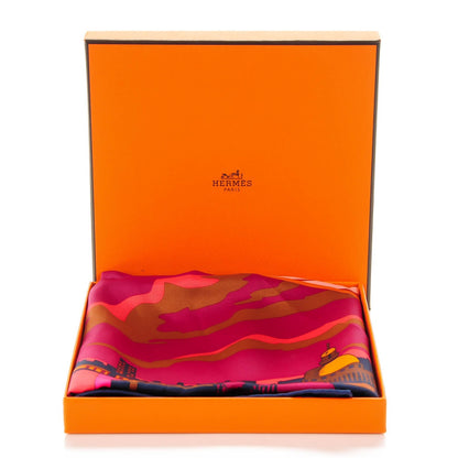 Hermes Silk Minuit Au Faubourg Scarf 70 Caban Prune Rose Vif 9 of 9